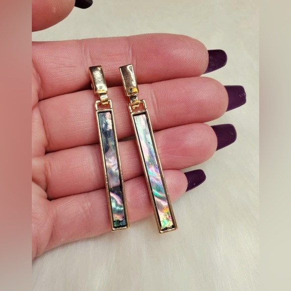 New Genuine Abalone Shell Linear Bar Drop Dangle Earrings - Picture 9 of 16